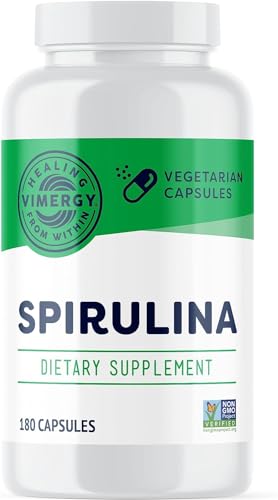 Vimergy Spirulina Capsules – Concentrated Plant Protein Supports Immune Health & Cardiovascular Function – Vegan cover