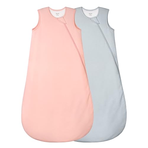 Image of Supersoft Rayon Made from Bamboo Sleep Sack 6-12 Months 1.0 Tog Toddler Sleep Sack Baby Wearable Blanket with 2-Way Zipper Unisex Sleeping Bag for Babies All-year-around (2 Pack) Pink & Gray
