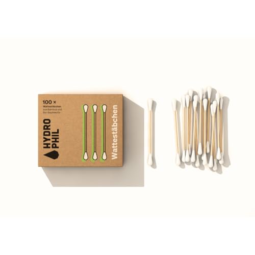 HYDROPHIL Wattestäbchen aus Bambus & Bio-Baumwolle – 1000 Stück – plastikfrei, biologisch abbaubar, nachhaltig & vegan – Bambus Wattestäbchen für Ohren, Make-up & Hygiene
