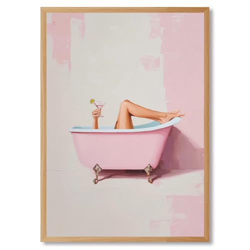 Licpach Funny Bathroom Wall Art Cute Pink Martini Wall Decor