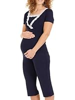 Herzmutter Stillen Schlafanzug Kurz - Umstandspyjama Damen - Stillpyjama Set Spitze - Schwangerschaft-Stillfunktion - Kurzarm - 2500 (M, Dunkelblau)