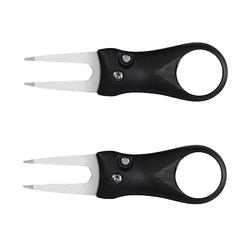 BELLIFFY 2pcs Golfs Divot Repair Tool Abs Handle Stainless Steel Fork Compact Design for Easy Carrying Includes Ball Marker and Groove Cleaner