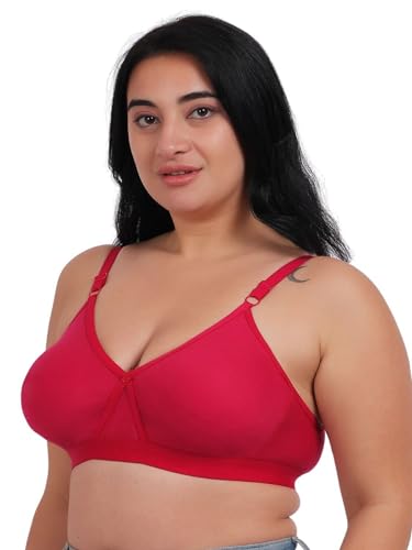 Image of Fabme Women's Cotton Seamless Non-Padded Non-Wired Bra, Cross Belt, Heavy Support, Double Layer Cups, Broad Elastic Bra
