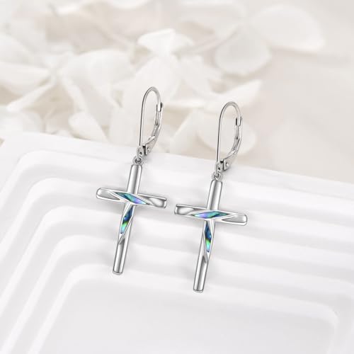 Cross Earrings Sterling Silver Rose Flower Cross Dangle Earrings Jewelry Gifts for women3