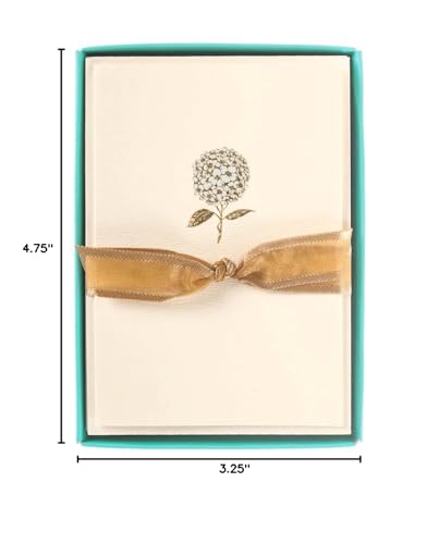 Image of Graphique Hydrangea La Petite Presse Boxed Notecards - 10 Embellished Gold Foil Blank Cards with Matching Envelopes and Storage Box, 3.25 inch x 4.75 inch (L1346CB)
