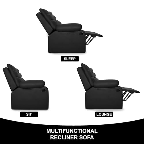 Image of Amazon Brand - Solimo Lotus Single Seater | Premium Leatherette | Manual Recliner | Black