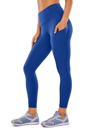 CRZ YOGA Naked Feeling Workout Leggings Pockets 25'' - High Waisted Womens Yoga Pants Running Tights Waves Blue Medium