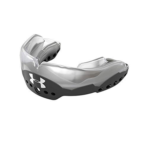 Under Armour Gameday Elite Mouth Guard for Football, Lacrosse, Basketball, Hockey, Boxing etc. Sports Mouthguard. Includes Detachable Helmet Strap. Youth & Adult. Protectar Bucal, Black
