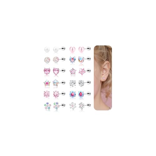 JUANKIKI 12 Pairs Screw-Back Earrings Suitable for Women 316l Stainless Steel Hypoallergenic With Cute Heart-Shaped Cz Flower and Pearl Ball Inlays A Gift For Women - image 1