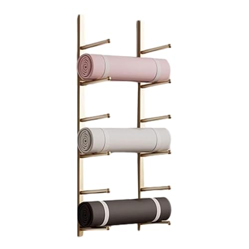 Support mural tapis de yoga et rangement rouleau de massage en métal
