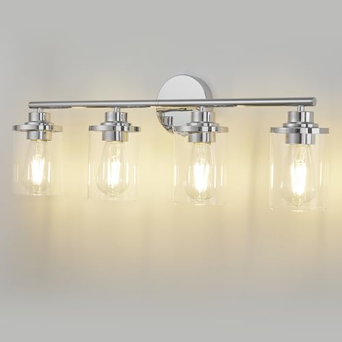 Image of Bathroom Light Fixtures,Chrome Vanity Lights Over Mirror,Chrome Vanity Light for Bathroom, 31''Chrome 4-Light Modern Sconce