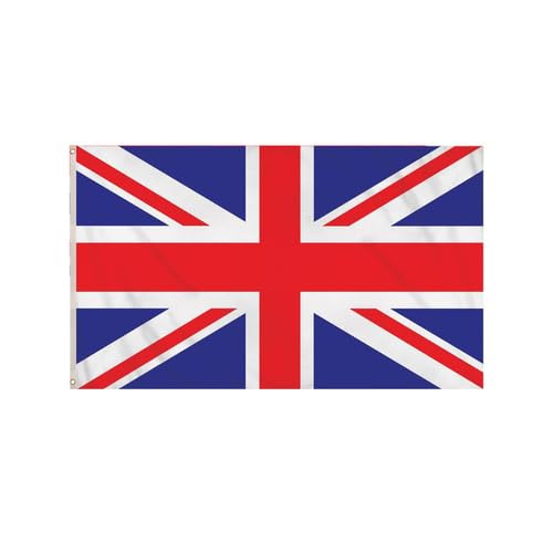 Union Jack Flags 5ft x 3ft, Large British National Flag with Metal Eyelets, Durable Polyester UK Flag for Outdoor Events, Parties & Patriotic Displays (1PCS)