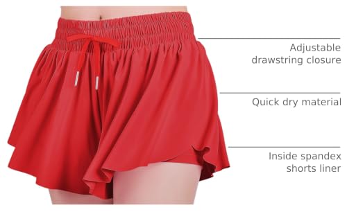 Image of JOCMIC Girls Flowy Shorts, 2 in 1 Preppy Butterfly Shorts with Spandex Liner for Cheer Athletic Gym Teens Casual Clothes
