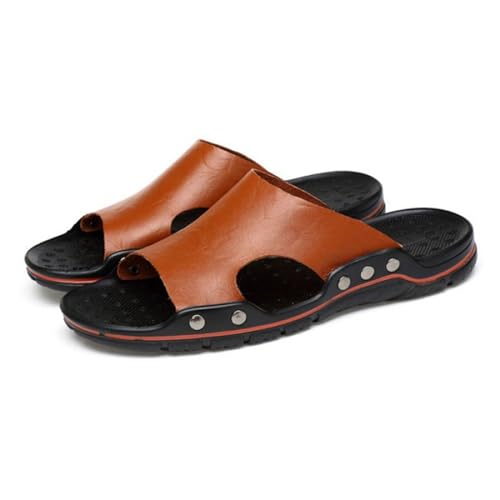 CHUUMEE New Men Leather Casual Sandals Beach Shoes Anti-slip Flat Slippers