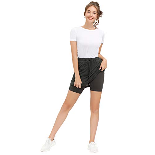 Jack Smith Women's Athletic Skorts Knee Length Sports Skirts With Pockets For Running Tennis Golf Workout Shorts X-Large Deep Gray #TOP2