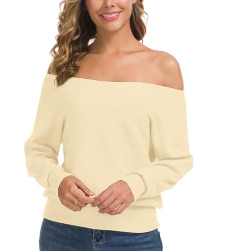 Image of Feiersi Women's Off Shoulder Sweater Long Sleeve Loose Pullover Knit Jumper
