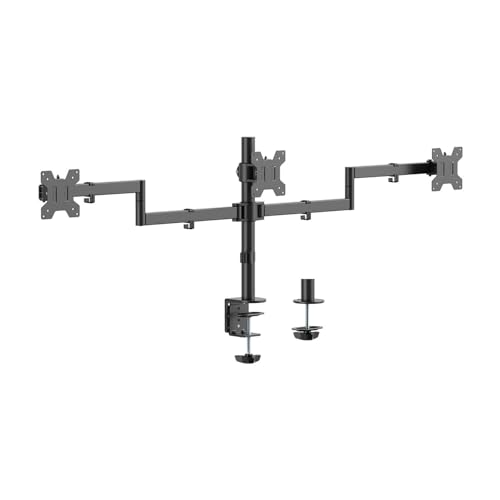 AISENS - DT27TSR-281 - Soporte de Mesa Eco Giratorio e Inclinable para 3 Monitores 10Kg (3 Pivotes, 2 Brazos) de 13-27, Negro