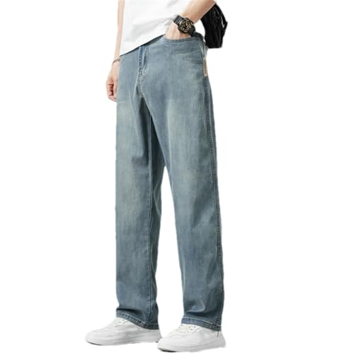 Summer Ultra Thin Lyocell Men's Jeans Drape Loose Straight Casual Denim Pants Elastic Ice Silk Male Trousers