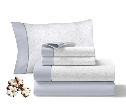 Juego de Sabanas 150x200CM 3 Piezas 100% Algodón 144 Hilos Ajuste preciso colchon 30CM Suaves Transpirables Lavables Diarias Cama Ropa Hogar Serenity Azul 1 Funda Almohada