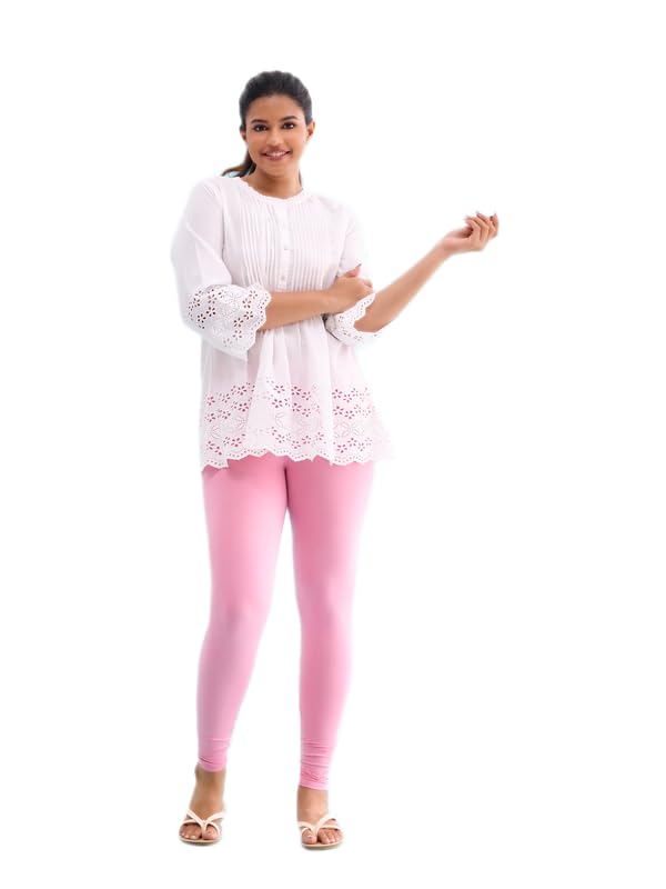 Image of GO COLORS Soft Cotton Stretch Ankle Length Leggings for Women | Breathable