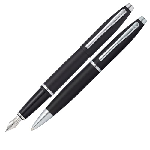 Image of Cross Calais Satin Chrome Ballpoint Pen and Fountain Pen with Medium Nib Set in Gift Box (AT0117-14MS)