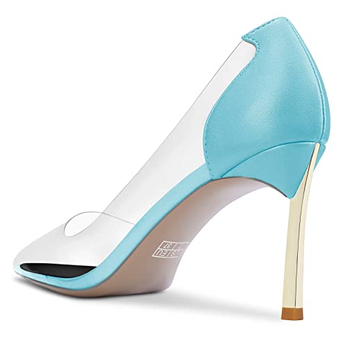 HDEUOLM Women High Stiletto Heel Pointed Toe Slip-on Pumps Wedding Clear Classic Shoes A14