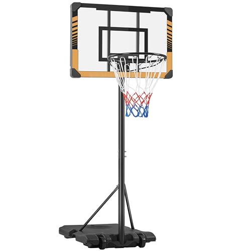 Yaheetech h&ouml;henverstellbarer Basketballst&auml;nder, Basketballkorb mit Rollen, Mobile Basketballanlage Wasser/Sand Bef&uuml;llbar, Korbanlage f&uuml;r Innen-/Au&szlig;enbereich 216 cm &ndash; 246 cm Braun, Schwarz