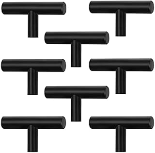 WIFUN 8Pcs Black Drawer Knobs, Cupboard Knobs Kitchen Cabinet Door Knobs Aluminum Alloy T Black Cupboard Handles Length 50mm for Wardrobe Door Dresser