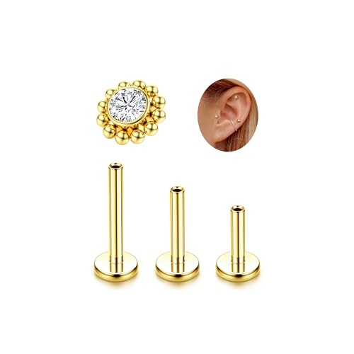 Adramata - Adramata G23 Piercing Titane Helix Tragus Hypoallergénique Labret Levre Filetage Interne Monroe Medusa CZ Oreille Conch Or Argent