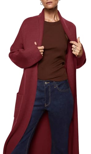 Image of Womens Long Sleeve Maxi Cardigan Open Front Oversized Knitted Sweater Coat Casual Lapel Warm Overcoat with Pockets
