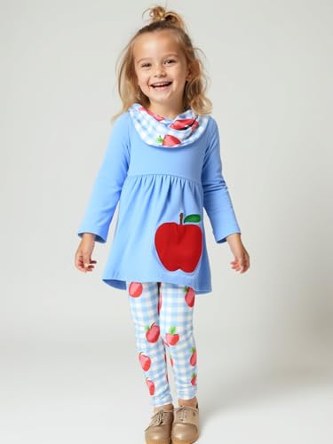 Image of Unique Baby Girls Kids Toddler 3pc Outfit Set Long Sleeve Stretch Tunic Top Leggings and Scarf