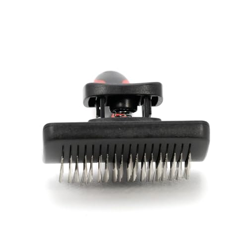 Image of Jeffers Pet Self-Cleaning Slicker Brush for Dogs & Cats - Self Cleaning Button, Removes Tangles & Loose Hair, Non Slip Handle for Easy Grooming, Go To Gift for Pet Owners - Black, Red - Small