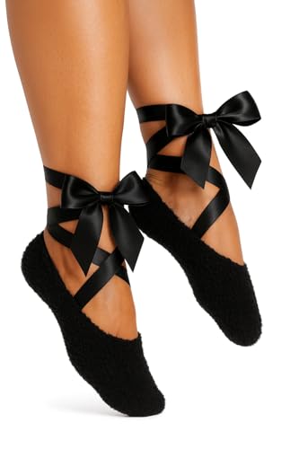 Warm Fuzzy Socks For Women - Lingerie Socks With Satin Ribbon - Cozy Chic For Intimacy & Lounging - Womens Sensual Accessory (US Numeric 8.5 11 Regular Regular Black)