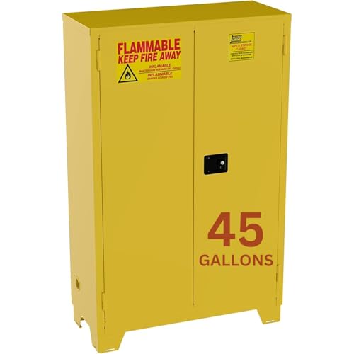 Image of Jamco 45 Gallon Flammable Safety Cabinet, Steel Flammable Storage Cabinet with Lockable Manual Closing Doors, Forkliftable, 43 inch x 18 inch x 70 inch, Yellow