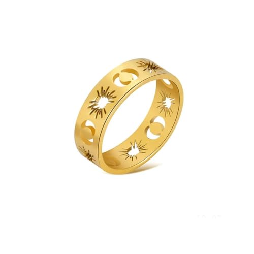 Gu Feng Anillo hueco de la luna del sol Anillo de acero inoxidable de color dorado para mujer Joyería estética boho Regalo de San Valentín para el amante