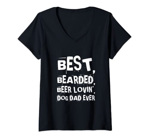 Womens Best Bearded Beer Lovin Dog Dad Funny Beards Dads Dogs V-Neck T-Shirt