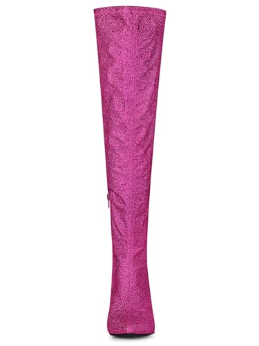 Allegra K Allegra K Women's Glitter Boots Stiletto Heel Sparkly Over the Knee Thigh High Hot Pink Boot 6 M US