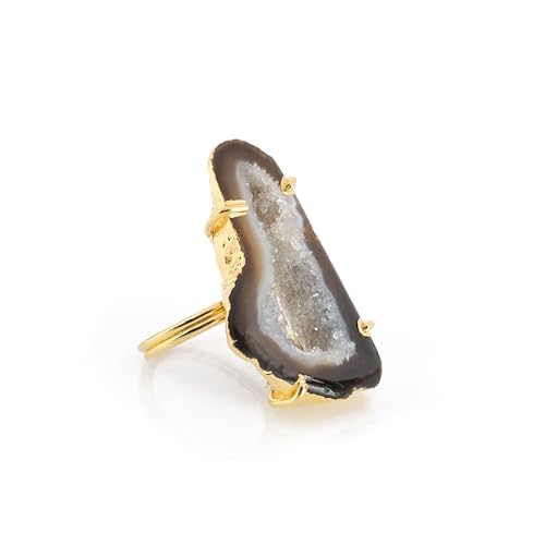 Geode Agate Druzy Slice Adjustable Gold-Plated Ring