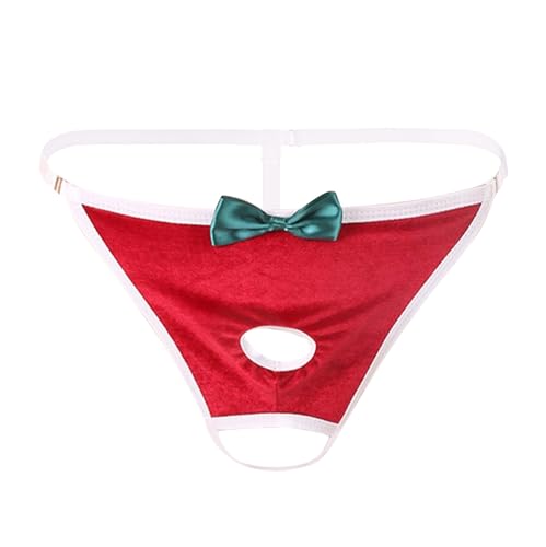 Generisch Slip Herren Tanga Sexy Unterhosen Männer Weihnachtsmotiv Erotische Unterhose mit Schleife Bulge Pouch Sexy Santa Nikolaus Kostüm...
