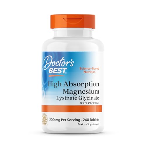 Doctor's Best, High Absorption Magnesium, 100% Chélaté avec TRAACS, avec Glycine et Lysine, 240 Comprimés végétaliens, Testés en Laboratoire, Sans Soja, Sans Gluten, sans OGM