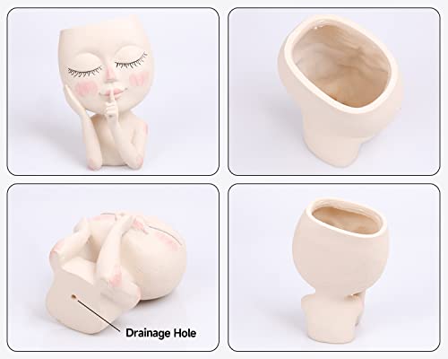 Face Planter Pots, Head Planter, Succulent Planters For Indoor Outdoor Plants Resin With Drainage Hole Cute Lady Closed Eyes Head Pots, Diy Gifts For Family And Friends #TOP7