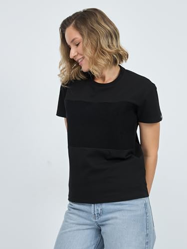 Women’s Customizable Black T-Shirt with Patches Area, Regular Fit, Boat Neck, Soft Cotton-Lycra Blend for Personalization