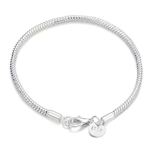 Happyyami Pulsera de Cadena de Serpiente Pulsera de Cadena de Plata Esterlina 925 Pulsera de Cadena Punk para Mujeres Banquete Cumpleaños Hombres Fiesta Oficina Boda Oficina (Plata) Cover