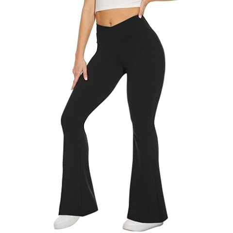 TNNZEET Black Flare Leggings for Women, Crossover Yoga Pants with Pockets Bootcut Flared Leggings Cover