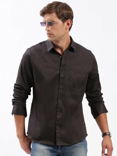 Image of SHOWOFFFF Men Solid Casual Shirt | Spread Collar Full Sleeves Cotton Shirt for Mens | Slim Fit Regular Length Shirt for Men's