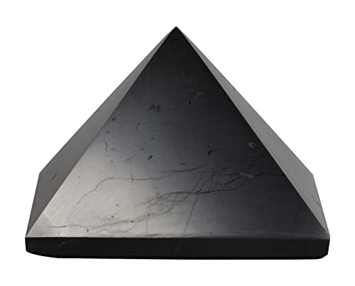 Shungite World Shungite Pyramid from Real Shungite Stones Shungite Crystal Pyramid Home Protection Room Decor Office Desk Decor Authentic Crystals Black Pyramid (Polished, 2.36" / 60 mm)
