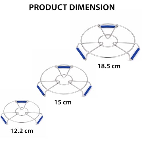 Image of Signamio Steel Hot Pot Stand Set of 3 | Stainless Steel Trivet for Hot Dishes | Hot Utensil Stand for Kitchen & Dining Table | Cooker Stand for Hot Vessels | Heat Resistant Pot Holder