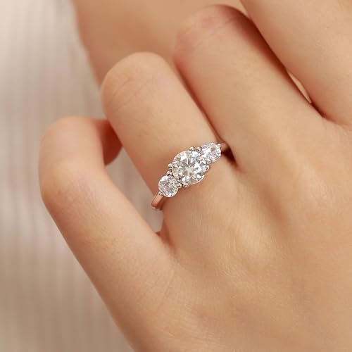 1ct Moissanite Ring for Women, 6.5MM Main Stone D Color VVS1 Round Brilliant 3 Stone Moissanite Engagement Wedding Proposal Promise Ring for Women, Anniversary Bridal Gift，All Size2