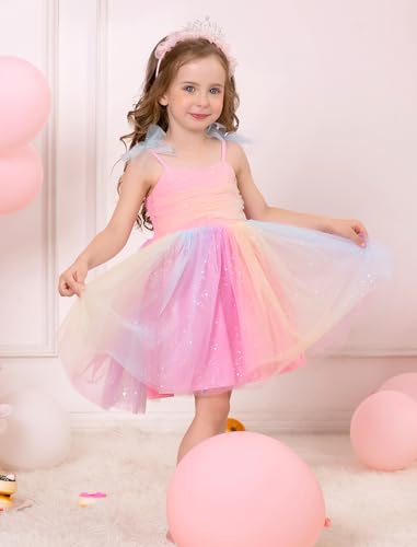 ODASDO Baby Girls Birthday Party Dress Toddler Kids Bowknot Spaghetti Straps Tulle Tutu Princess Dress Pageant Holiday2