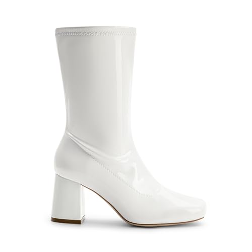 DREAM PAIRS Women's Mid Calf Gogo Boots Low Block Heel Square Toe Ankle Boot with Zipper for Party Cosplay Dance2